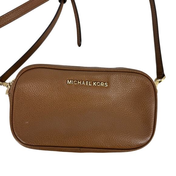 Michael Kors Handbags - Michael Kors Double Zipper Jet Set Pebbled Leather Crossbody Bag Brown